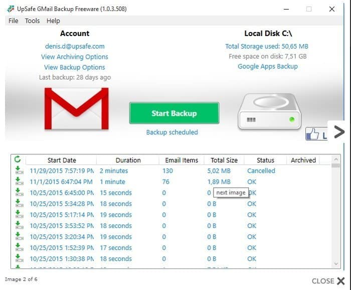 Upsafe Gmail Backup