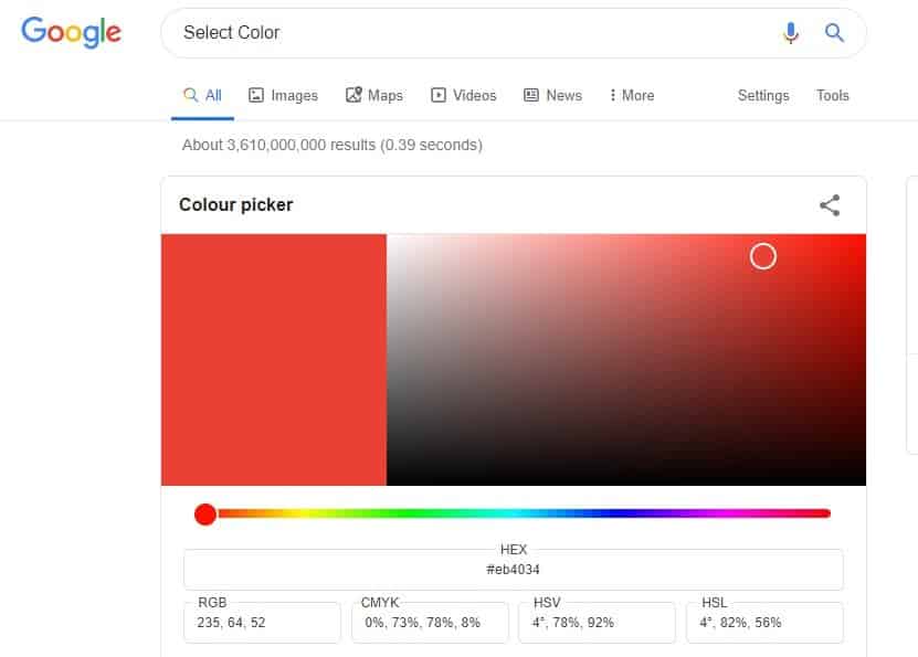 Select Color as Google Tricks