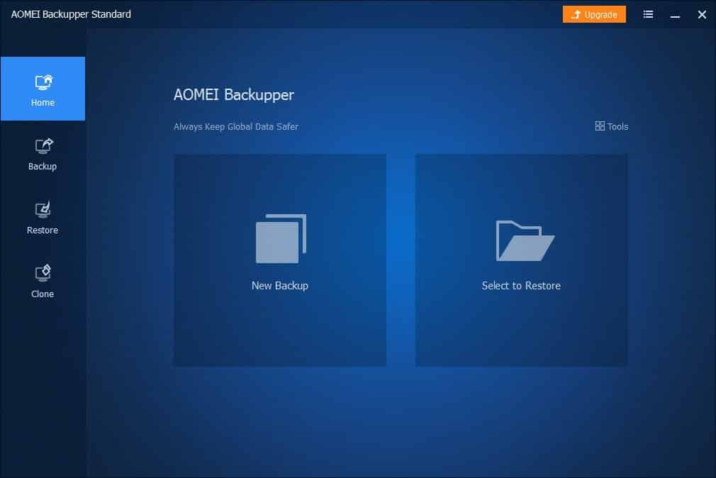 Easy-to-understand Screen Configuration of AOMEI Backupper standard software