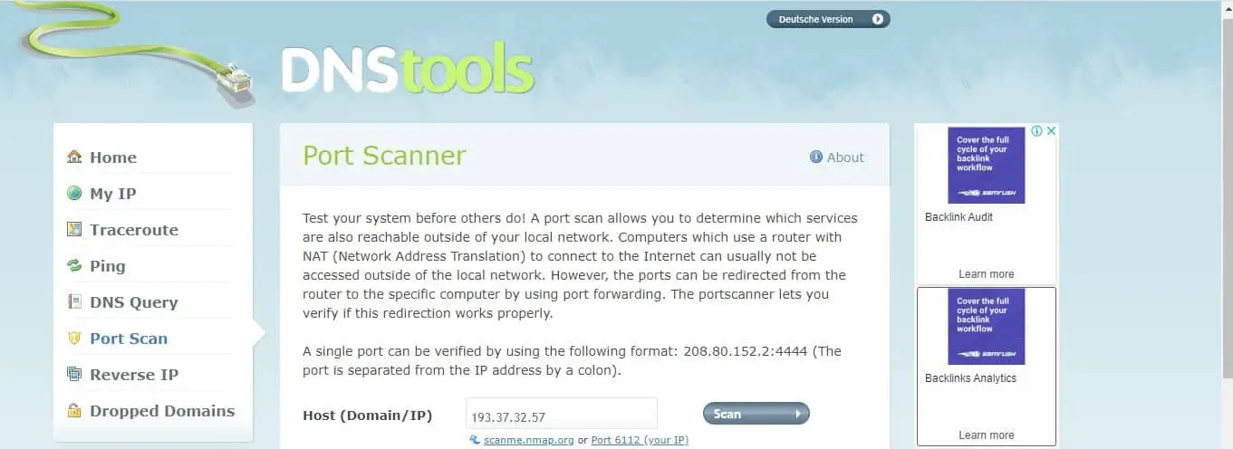 Port Scanner by DNS Tools