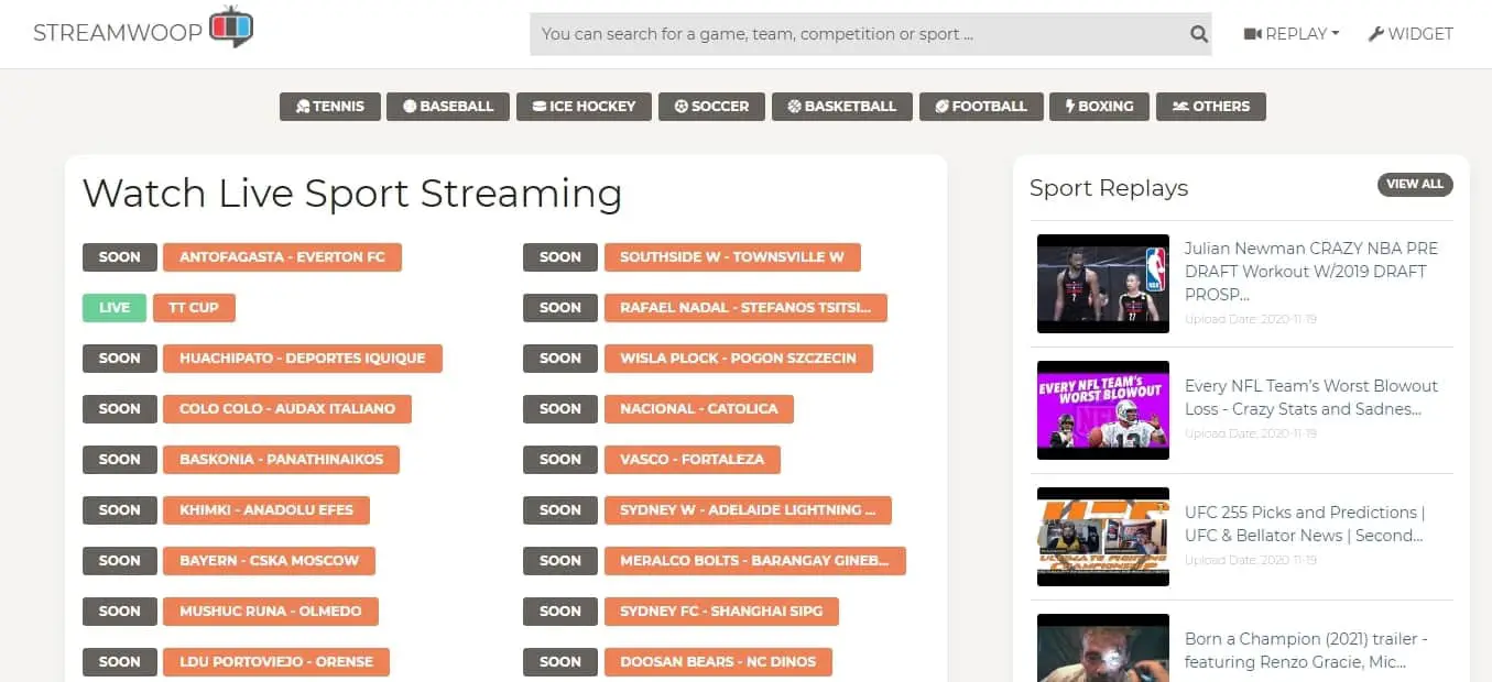 Another fantastic live sports streaming website is Stream Woop.