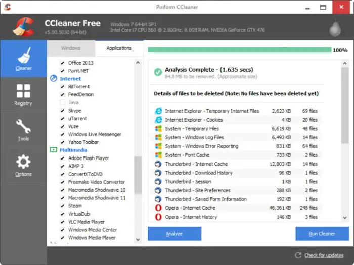 CCleaner Junk File Cleaners