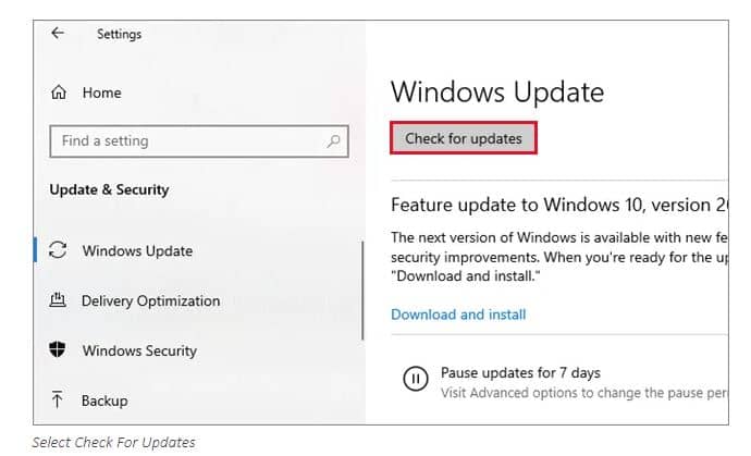 Check for Windows Update to solve Wireless Mouse Not Working in Windows 10