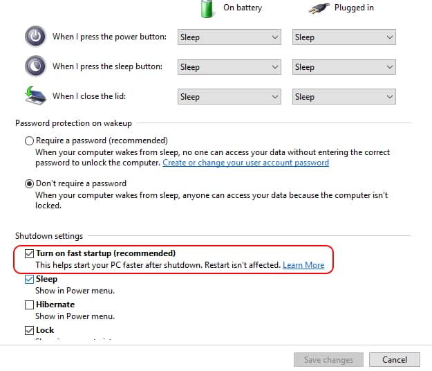 Turn on fast startup to solve Wireless Mouse Not Working in Windows 10