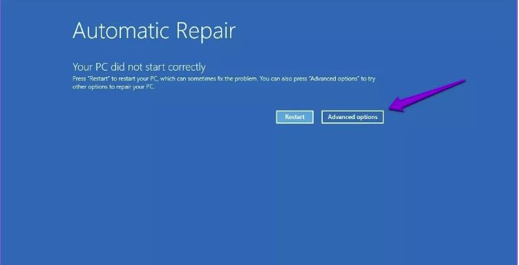Automatic Repair Screen will show up after repeating step 1 for the fourth time.