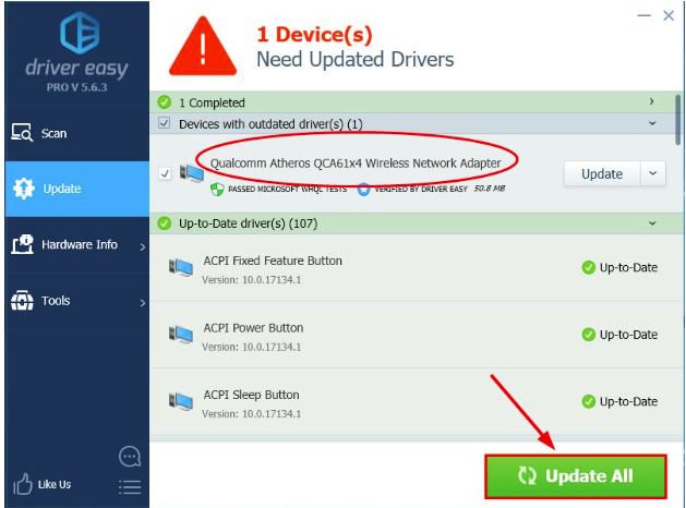 Use the Update All button to download and install any of your system's missing or outdated drivers.
