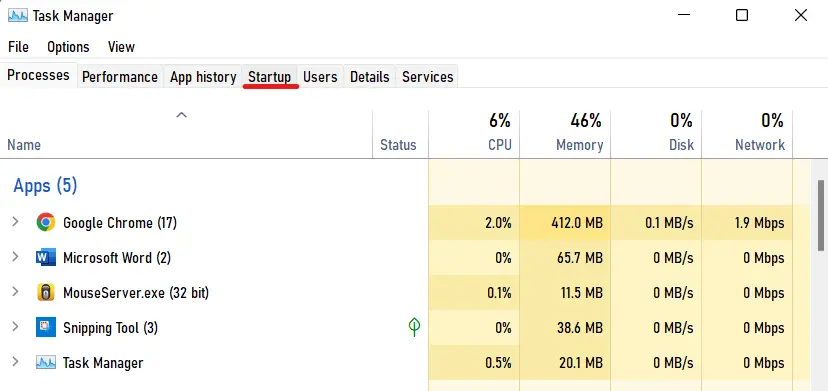 Open the task manager & navigate to startup.