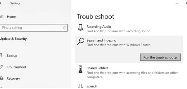 Troubleshoot Search and Indexing In Windows 10