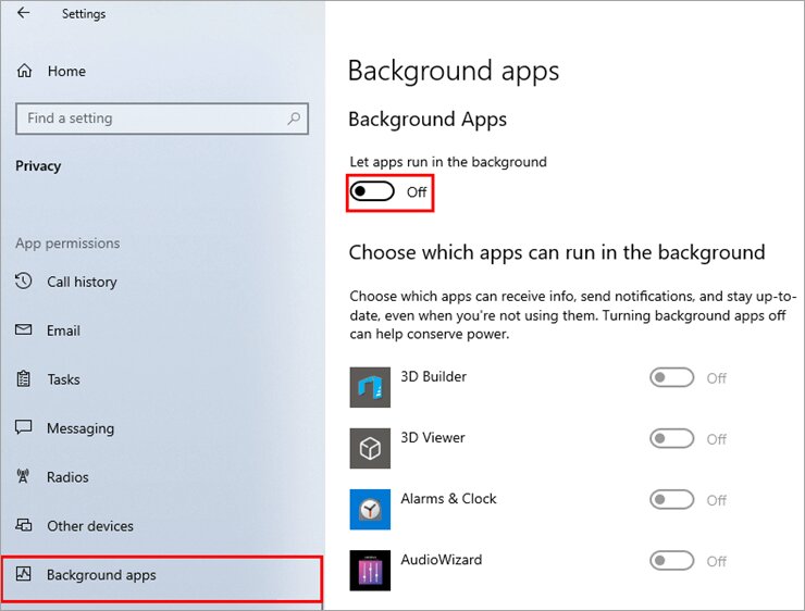 Turn off any Background Apps