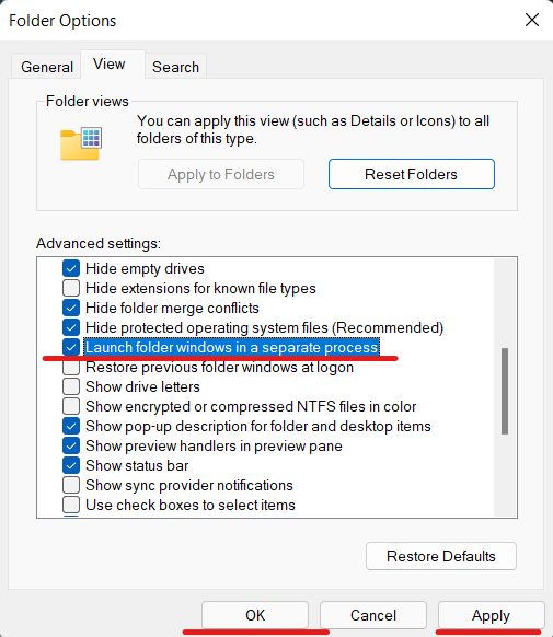 Update File Explorer Folder Options