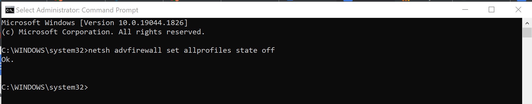 netsh advfirewall set allprofiles state off