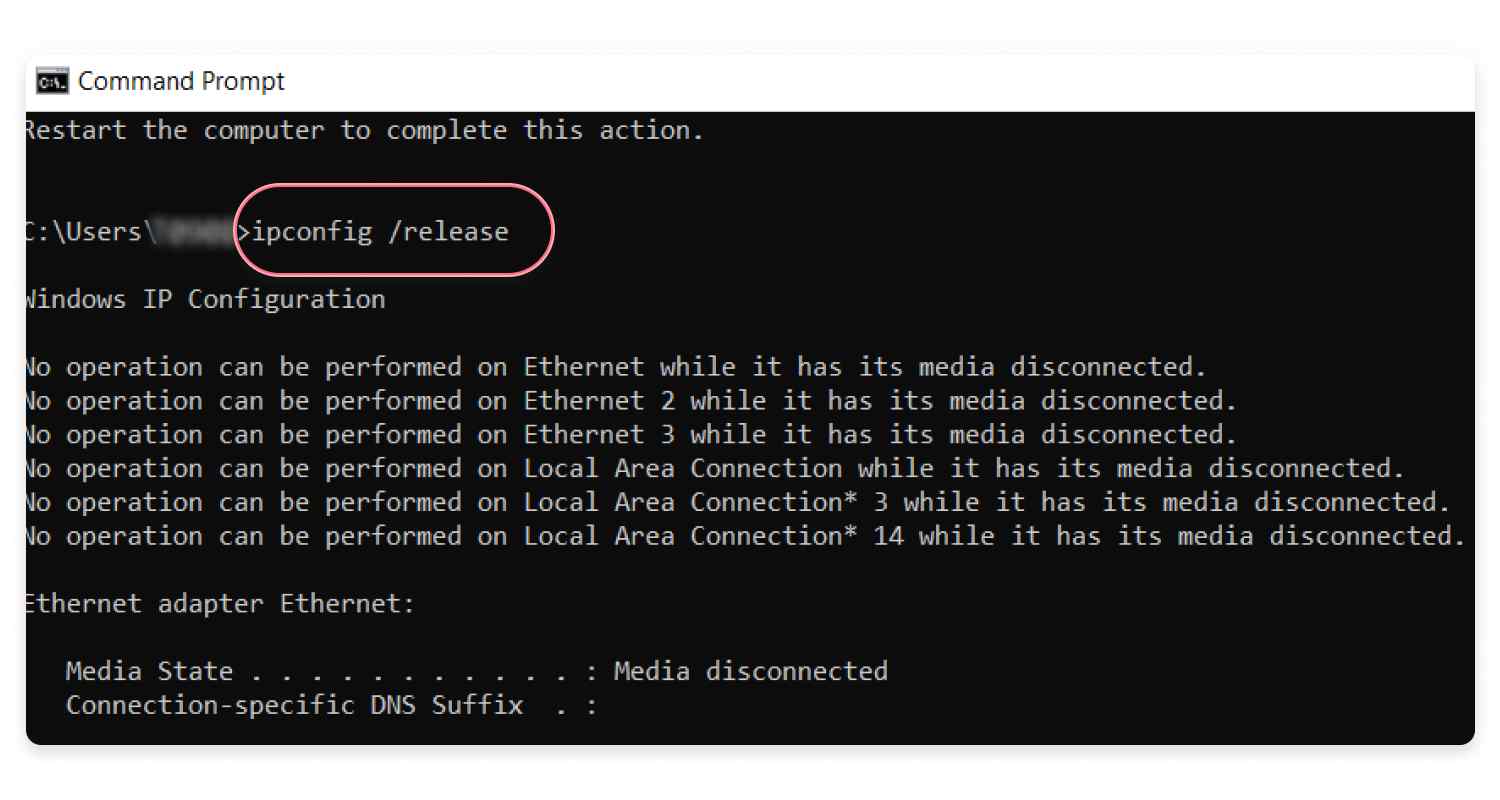 ipconfig release to Fix Windows Has Detected An IP Address Conflict
