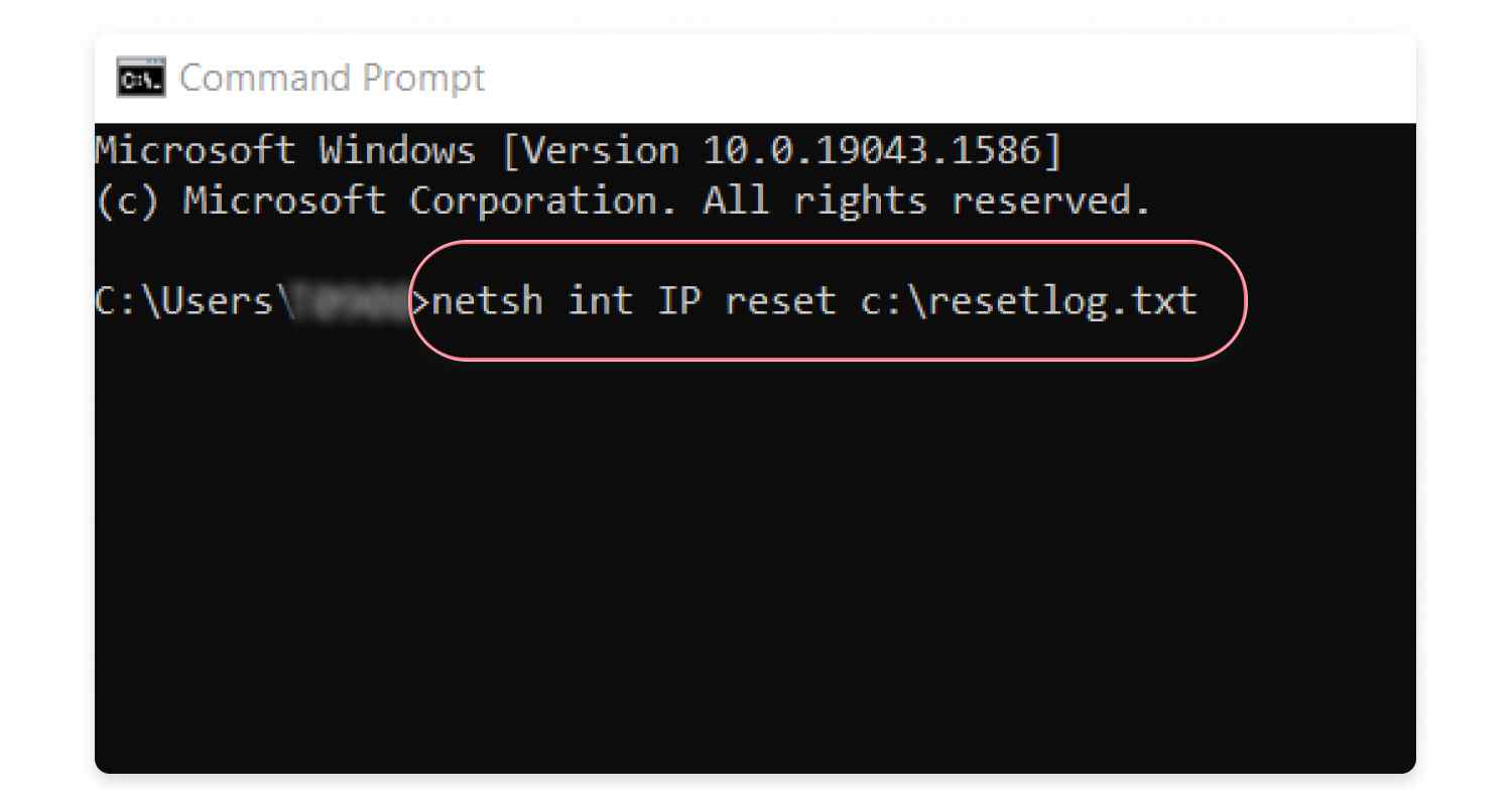 • netsh int IP reset cresetlog.txt