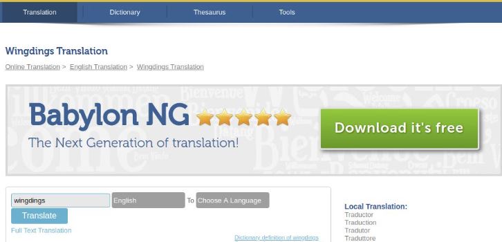 Babylon is a free Wingdings to English translator that translates text very quickly.