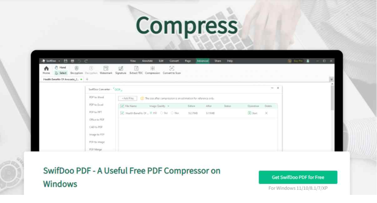 SwifDoo PDF understands your concern and works to compress your files targeting the unessential data without compromising on the quality.