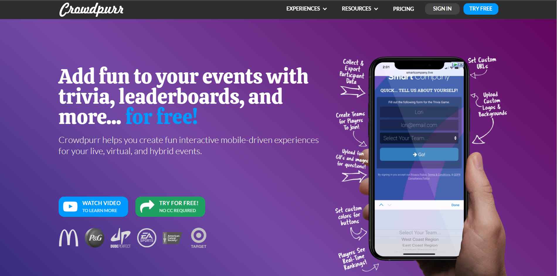 Crowdpurr is a platform that helps event organizers create dynamic, interactive experiences for their audiences.