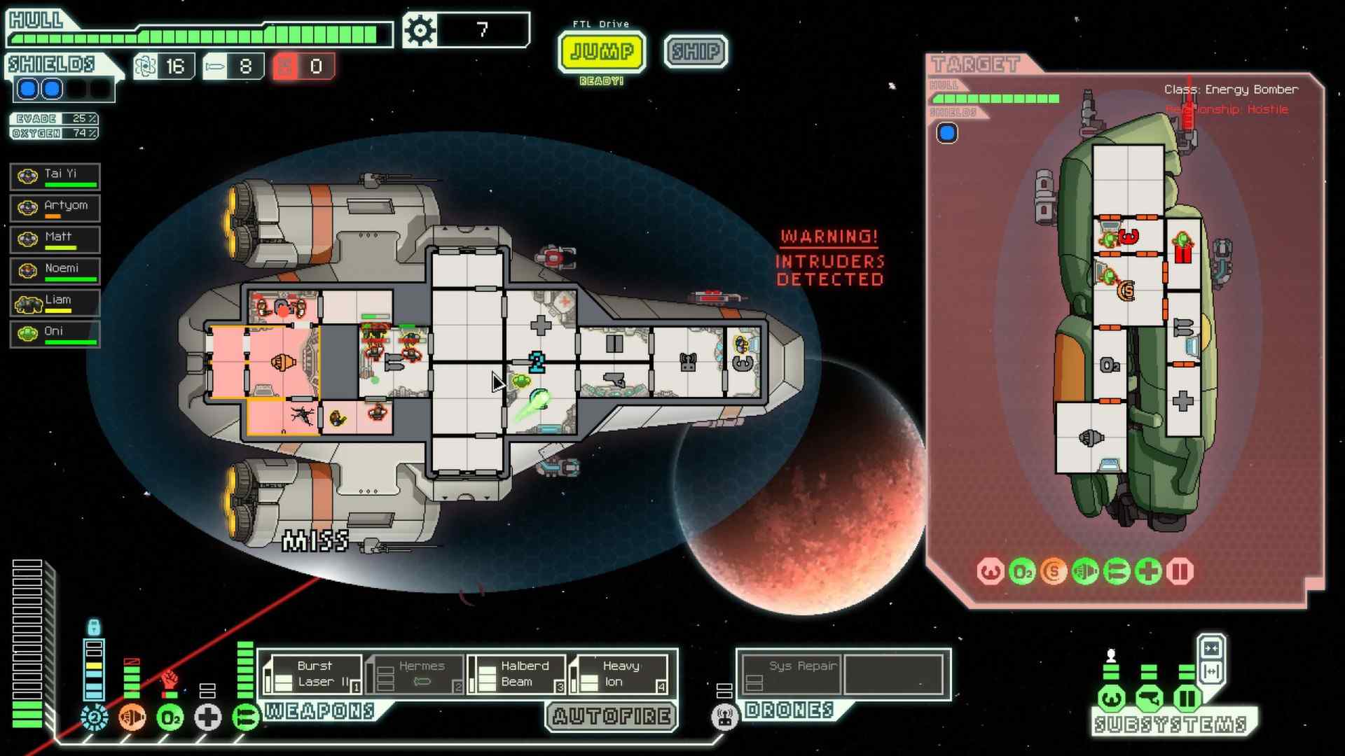 FTL: Faster Than Light": A gripping space odyssey unfolds as players navigate perilous encounters, making heart-wrenching decisions that shape the fate of their crew and ship.