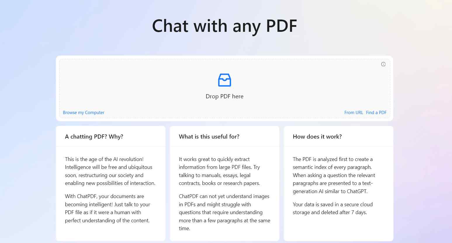 ChatPDF is one of the best AI tools to summarize PDFs.